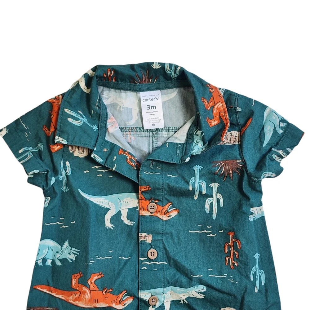 Boys Carter's Romper size 3 Months Green Dinosaurs